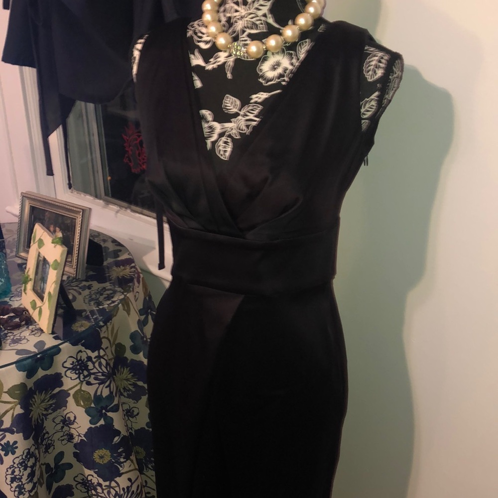 Black satin dress by Calvin Klein